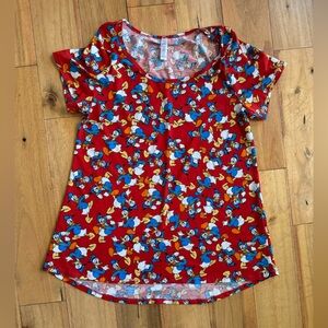 LuLaRoe Red and Blue Cartoon Print‎ Top size M Medium